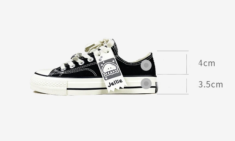 Amy und Michael Damen-Sneaker mit niedrigem Schaft und niedlichem Quallen-Cartoon-Motiv, schwarze Schnür-Sneaker, Y2K Kawaii Mädchen-Freizeitschuhe mit Vulkanisierung – Detail 2