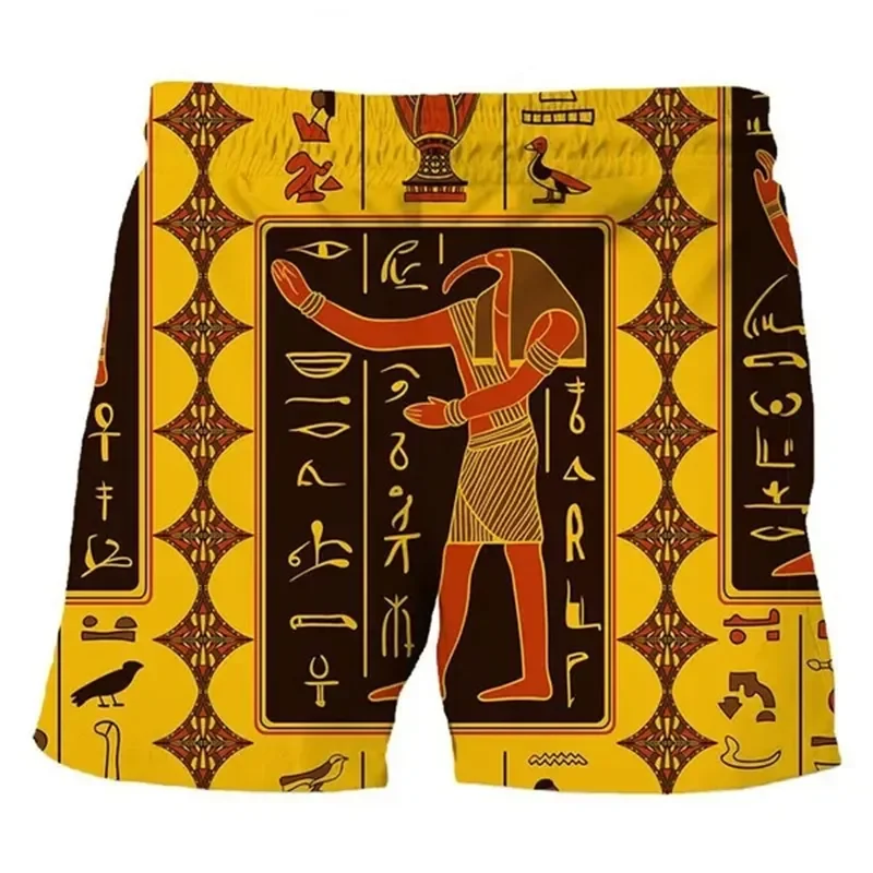 Egyptian Gold Hieroglyphs Symbols 3D Print Beach Shorts Men Women New Surfing Board Sport Pants Swimsuits Trunks Kids Clothing