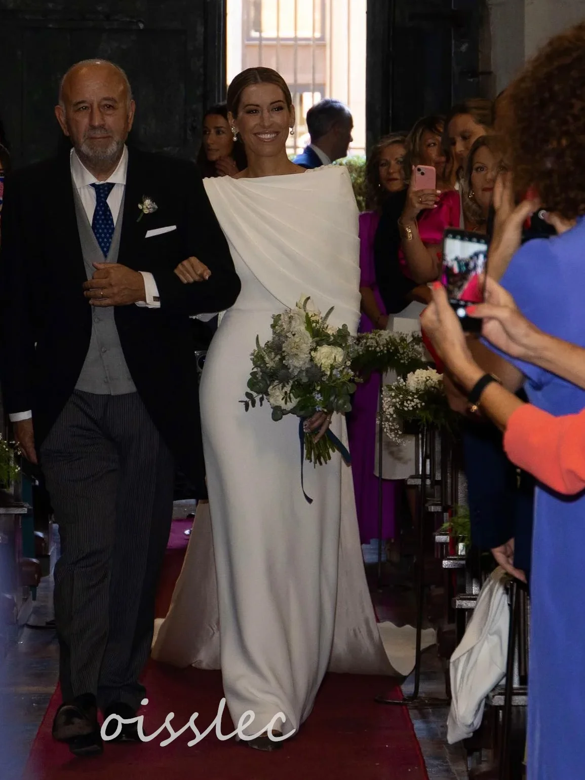 Vestido de novia blanco elegante Oisslec, vestidos de novia con cuentas y espalda descubierta, vestidos de invitados de boda plisados con cremallera en la espalda para mujer