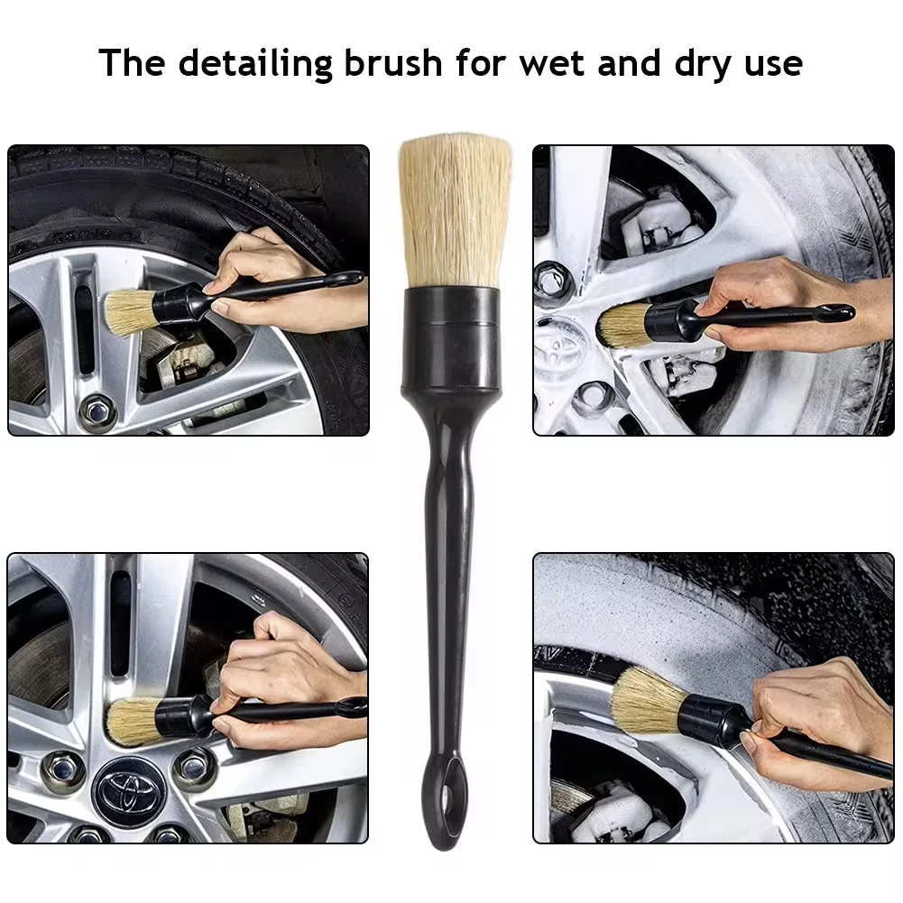 3 PCS Interior Detail Brush Boar Hair Bristle Brushes for Car Cleaning Auto Detail Tools Dashboard Cleaning Brush