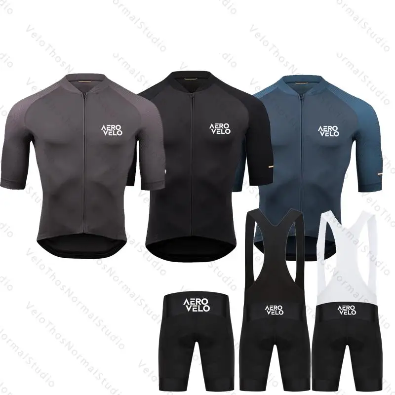 AERO VELO Cycling Set Short sleeve Jersey Kit and Bib Shorts Pro Race Bicycle Clothing Suit Summer MTB Ropa Maillot Breathable