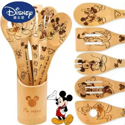 Disney-espátula de madera con dibujos animados para niños, suministros de cocina con diseño de Mickey Mouse, 5 piezas, regalo original