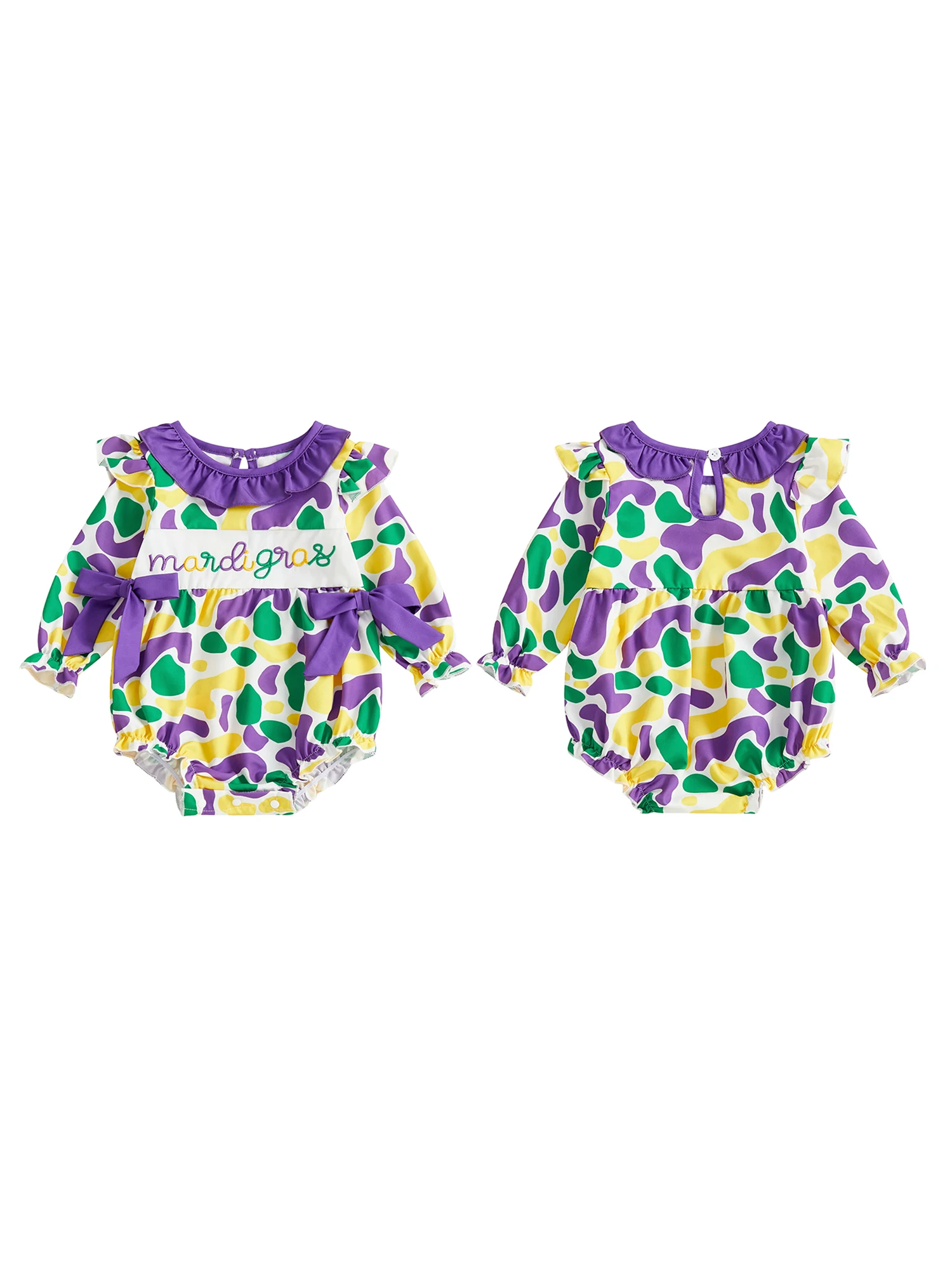 بدلة قفز لحفلات الأميرة للرضع بأكمام مكشكشة وتفاصيل مزخرفة بالزهور، بدلة لعب رائعة للأطفال الصغار لكرنفال الربيع