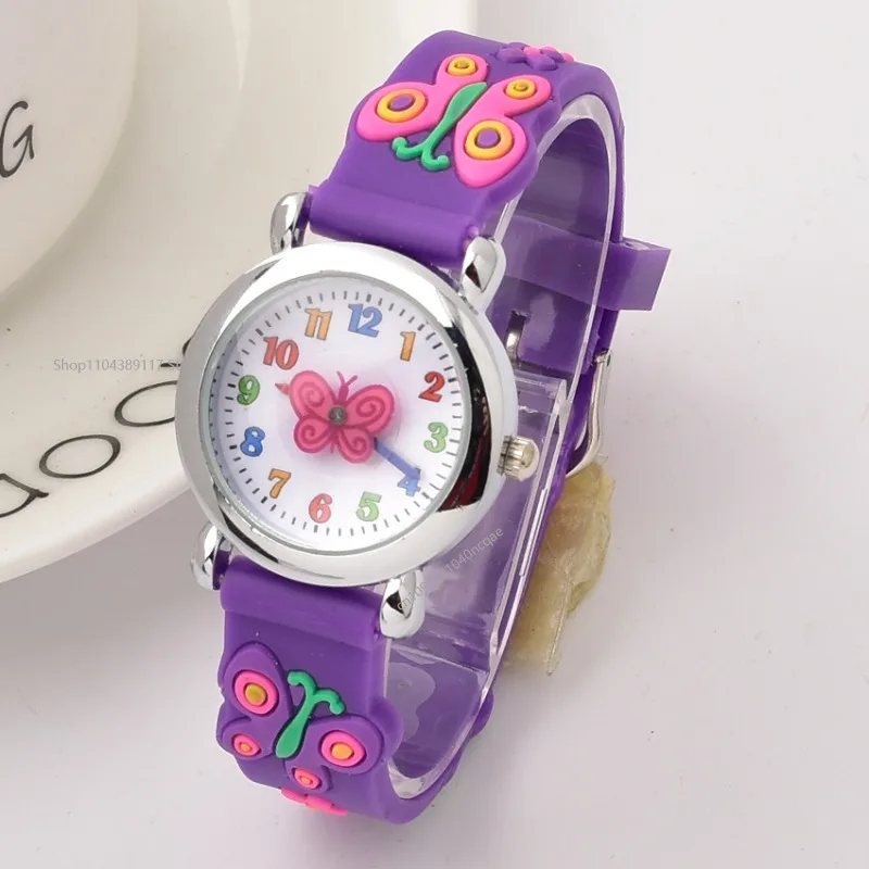 Watch for Kids 3D Cartoon Butterfly Rubber Quartz Wristwatch Student Girls Colourful Cute Watches Boys Gift Clock Reloj Niño