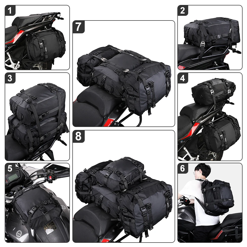 Rhinowalk Borsa per sedile posteriore per moto 10/20/30L Borsa per bagagli laterale da sella multifunzionale impermeabile Zaino da ciclismo