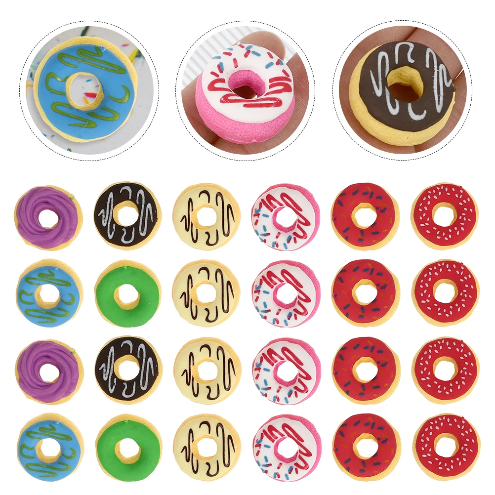 24 Pcs Donut Shaped Erasers Mini Rubber Student Supplies Cute Kids Toy Plastic School Accessories Bulk Pencil Eraser Cartoon