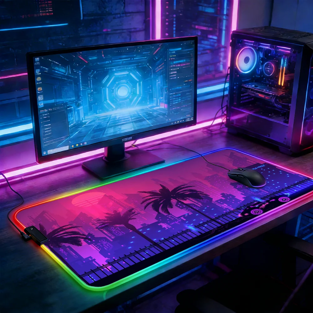 

LED Lighting RGB Mouse Pad E-sports Game Keyboard Pad Table Mats Cyber ​​Neon City Car Mousepad Gamer Laptop Accessories Deskmat