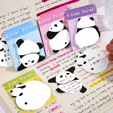 4set Kawaii Panda 자체 접착 메모 패드 스티커 메모 패드 귀여운 메시지 N 번 스티커 사무용품 공급
