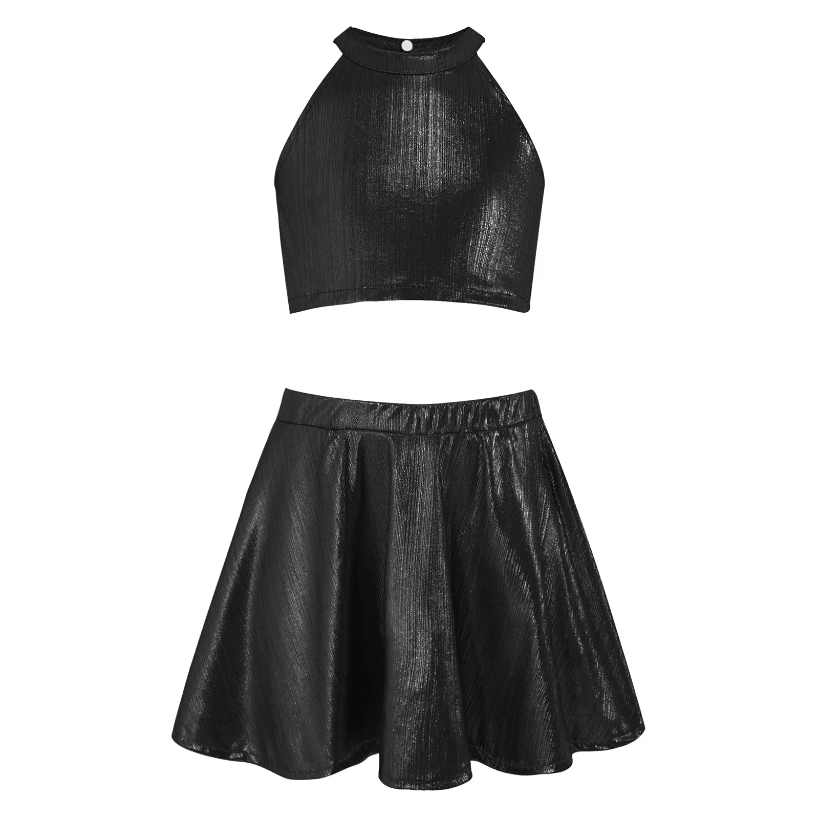 

Girls Metallic Jazz Dance Outfit Disco Costume Kids Hip Hop Dancing Show Cheerleading Stage Performance Clothes Dancewear