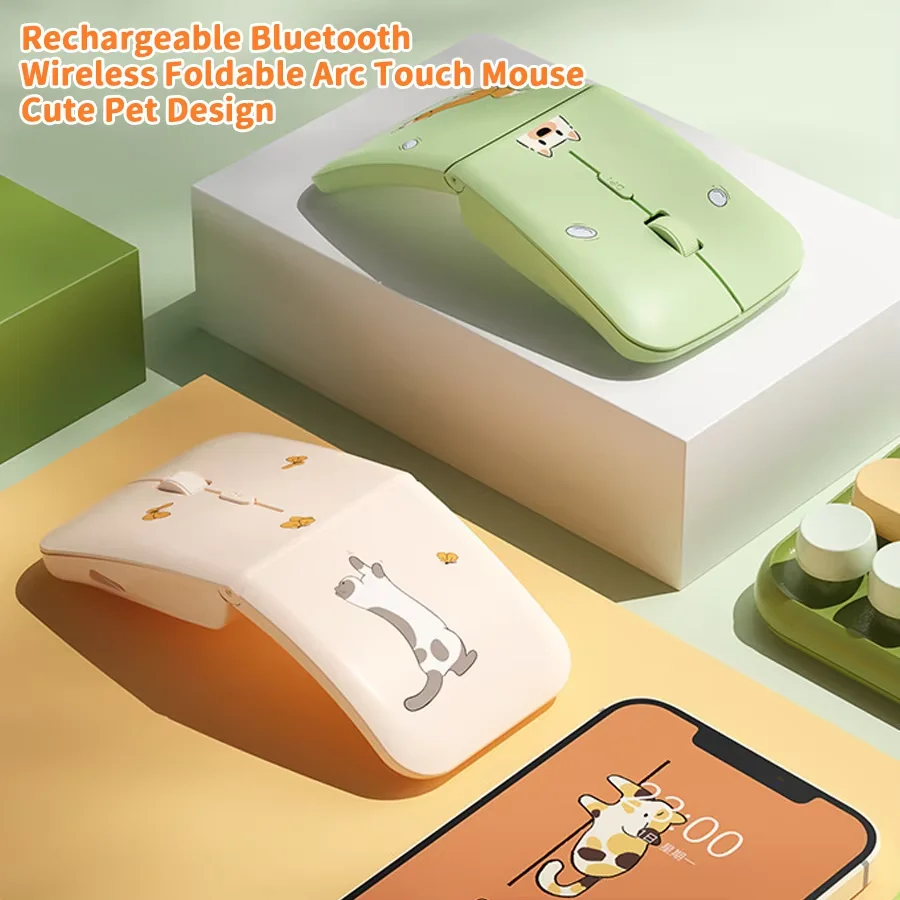 Ratón inalámbrico con dibujos de cachorros, silencioso, tipo C, carga rápida, plegable, Bluetooth, ergonómico, óptico, DPI, para ordenadores portátiles y tabletas