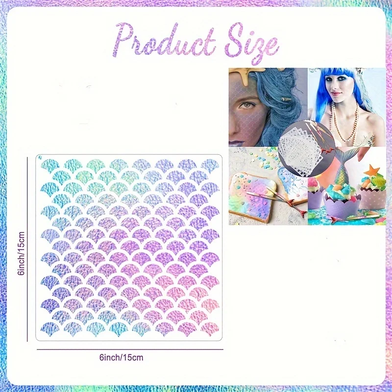 Picture 3: 9PCS 6 Inch Fish Scale Stencils Washable Flexible Reusable Plastic Painting Templates for Face Body Wall Fabric DIY Crafts