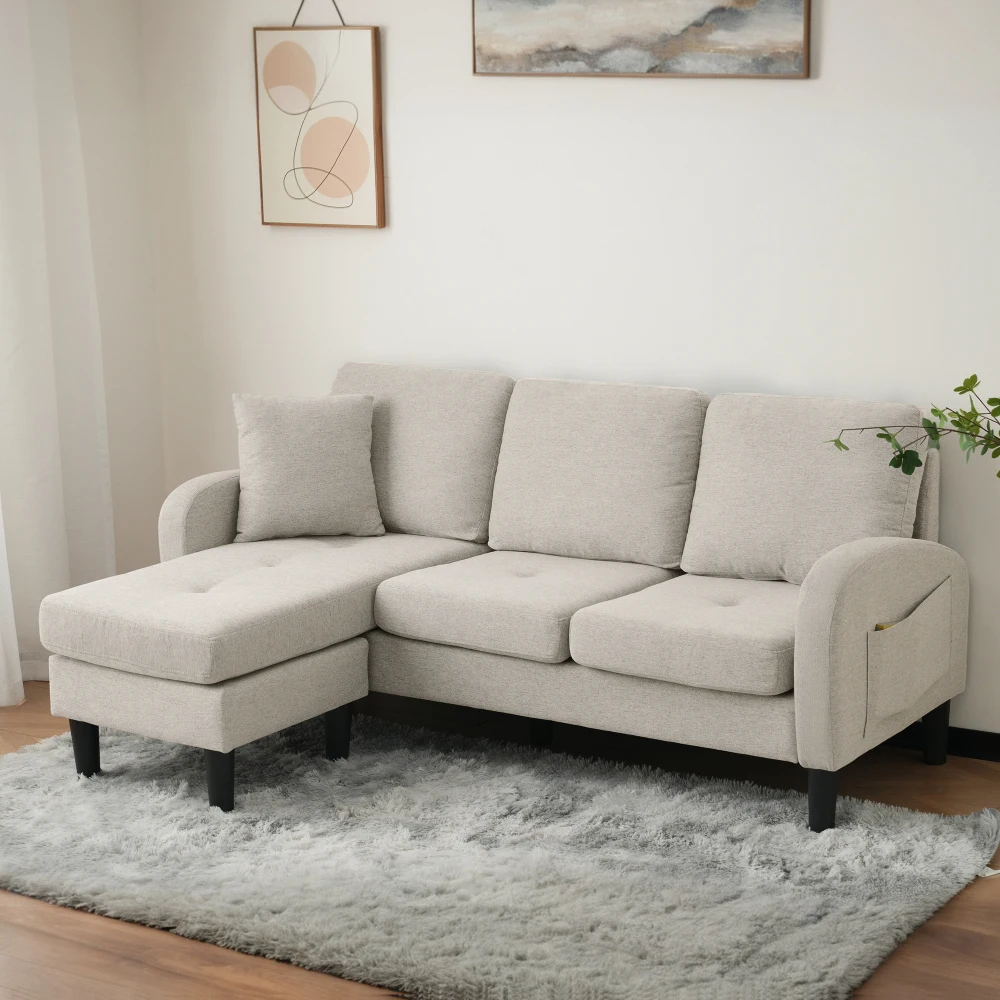 Sofá esquinero en forma de L con chaise longue – Sofá de 3 plazas, 166 x 118 x 77 cm, tela de algodón y lino transpirable