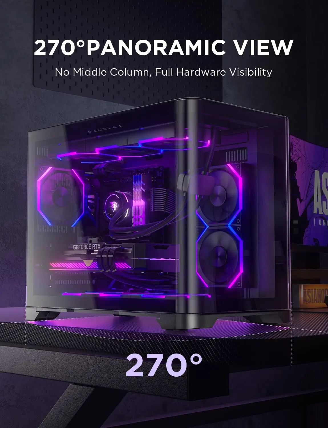 Micro‑ATX Mid‑Tower PC Case Dual‑Chamber 270° Tempered Glass Large Space 360mm Radiator Support For Gaming Build
