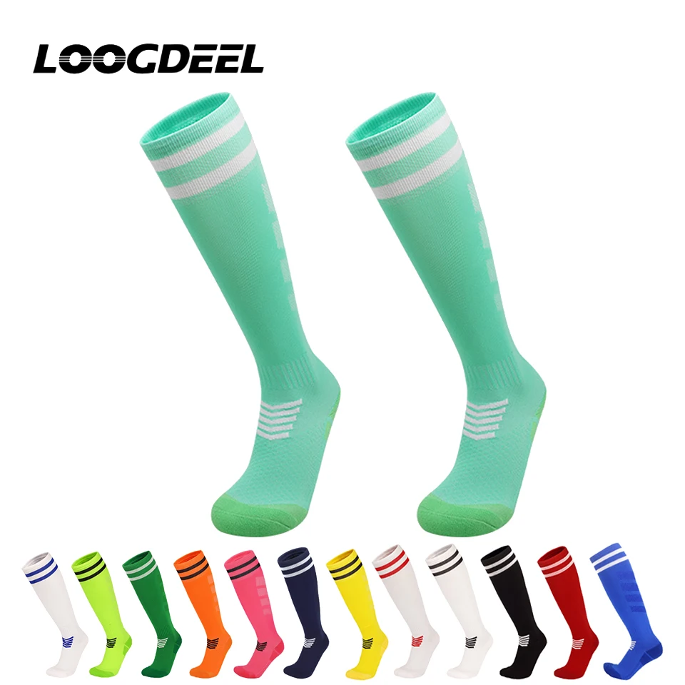 

Loogdeel 1Pair Towel Bottom Soccer Socks Breathable Knee High Training Long Stocking Adults Youths Kids Practical Football Socks