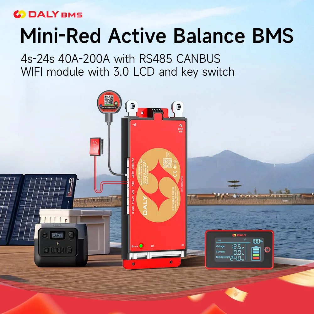 DALY Smart BMS 4S 8S 16S 40A 60A 100A 150A 200A 12V 24V 48V LiFePo4 1A Active Balance BMS with LCD RS485 UART WIFI KEY