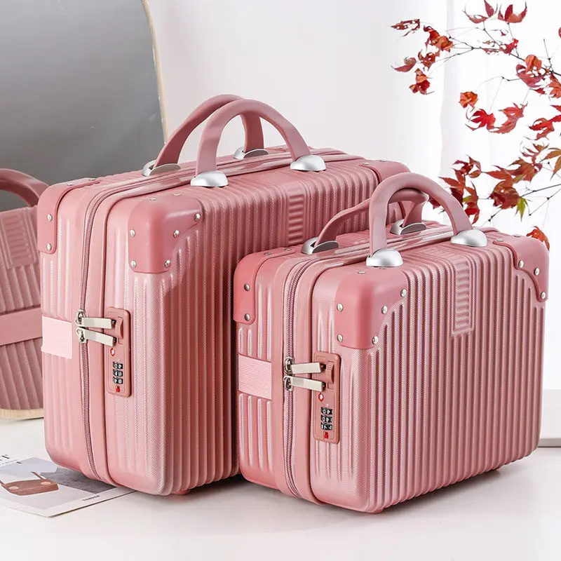 レトロスタイル大容量化粧品バッグ小型ハンドヘルドスーツケース女性用4インチパスワードロック収納バッグトラベルバッグ