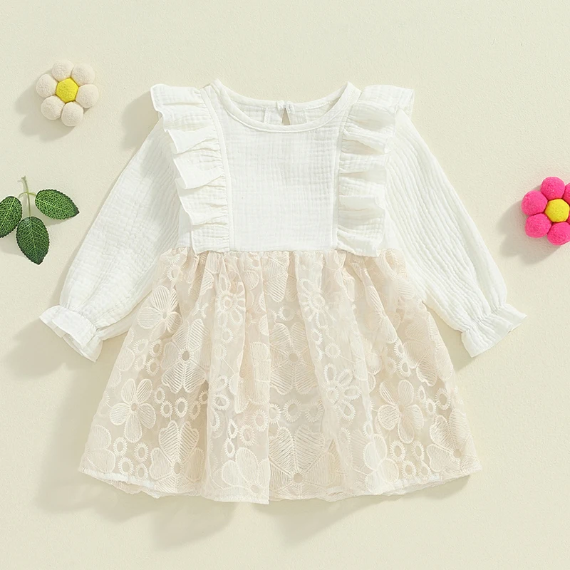 

Fashion Baby Girls Romper Dress Long Sleeve Ruffles Floral Lace Mesh Rompers Infant Playsuit Jumpsuits Cute Newborn Clothes