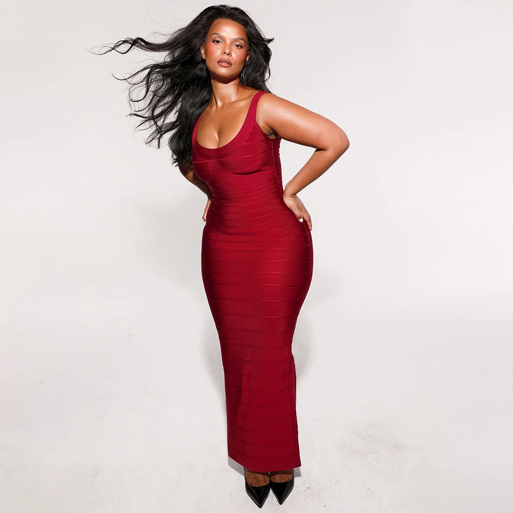 

Vintage Burgundy Square Neck Backless Maxi Dress Sexy Bodycon Sleeveless Prom Gown for Art Exhibition Concert Opera Night