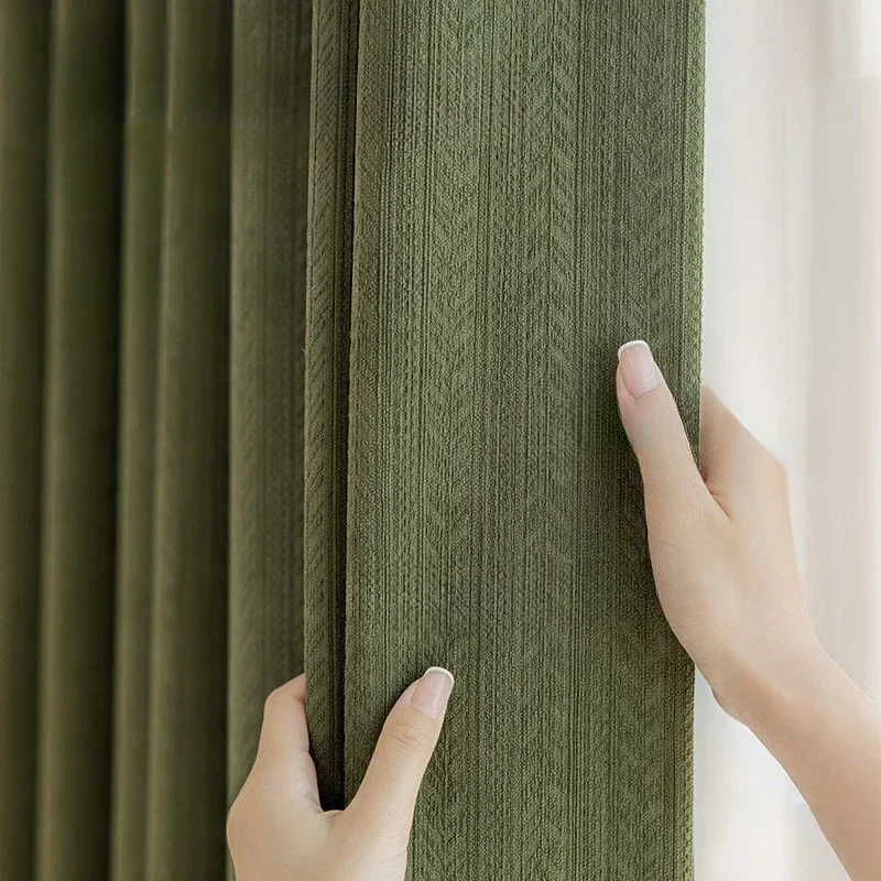 French Green Chenille Jacquard Blackout Curtains for Living Dining Room Bedroom Vintage Wheat Curtains Customise