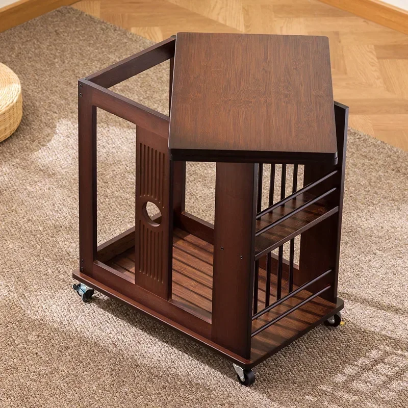 Exquisite Movable Coffee Table Small Apartment Folding Living Room Household Antique Solid Wood Edge Sofa Side Cabinet