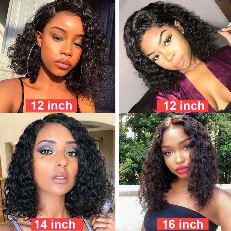 Korte Bob Pruik Water Diepe Golf 13X4 Lace Front Human Hair Pruik 180 Dichtheid Natuurlijke Kleur Voor Vrouwen 12 Inch Malaysia Remy Hair