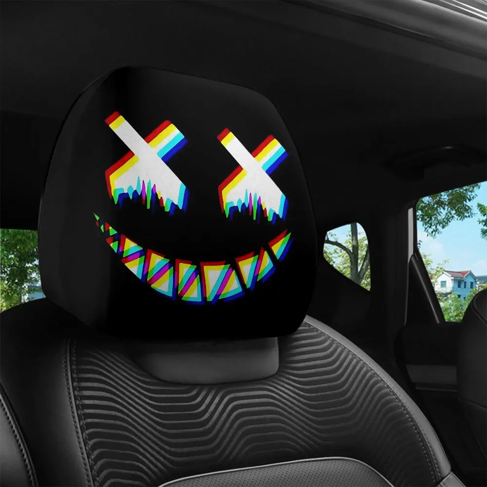 2Pcs Headrest Covers Car 2Pcs Headrest Covers Ghost 2pcs pixel fault smiley face printed car head pillowcase, personalized seat