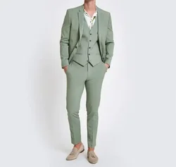 Esmoquin de Boda Verde Salvia para hombre, traje de 3 piezas ajustado, ropa de fiesta elegante, traje de cena de graduación para novio, chaqueta, pantalones y chaleco