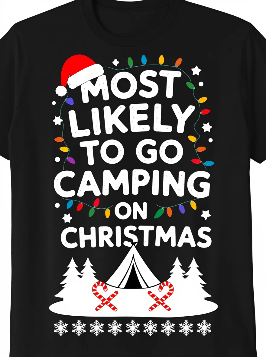 

Men's Christmas Camping T-Shirt - 100% Cotton Festive Holiday (S-XXXL) Casual Tee