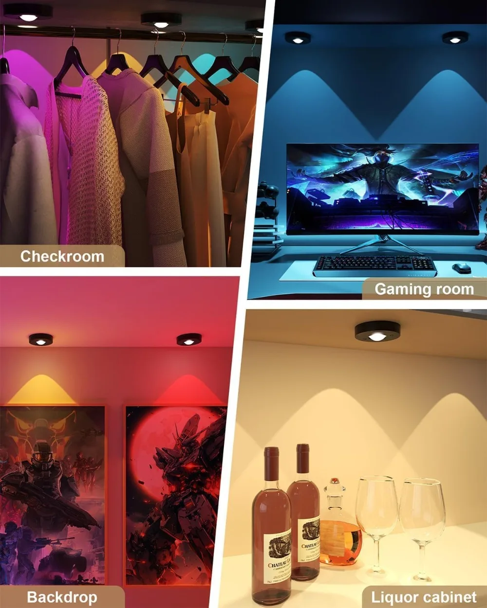 RGB 12 Color Night Light Wireless Remote Control Type-c Rechargeable Light Powered Cabinet Light for Kitchen Wardrobe Bedroom