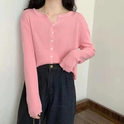 Women's Cardigan Button Down Tops Autumn Winter Slim Casual Cardigan Sweater Loose Long Sleeved Knitwear