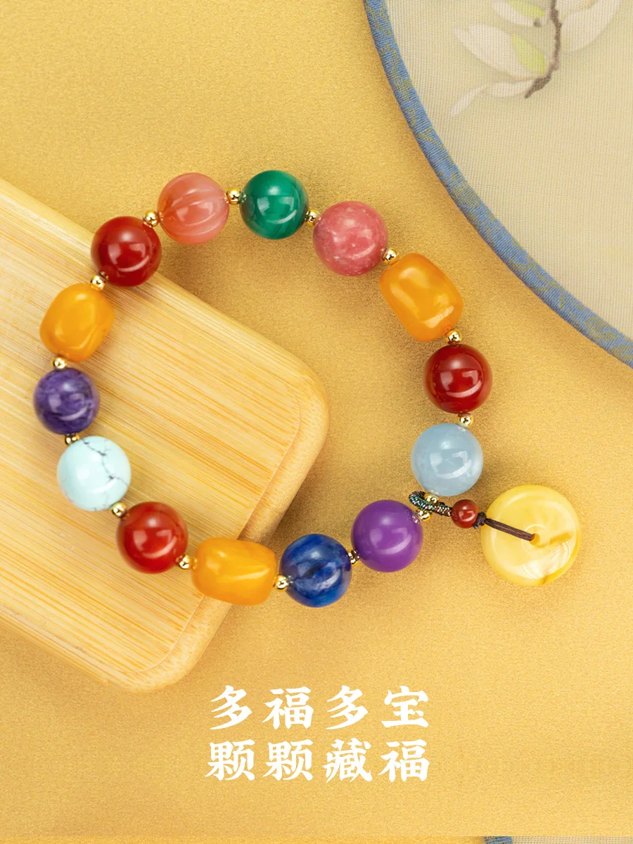 Potala Palace Honey Wax Duobao Handchain Pixiu South Red Jasper Transfer Bead Peach Blossom Crystal Sea Blue Treasure Women's