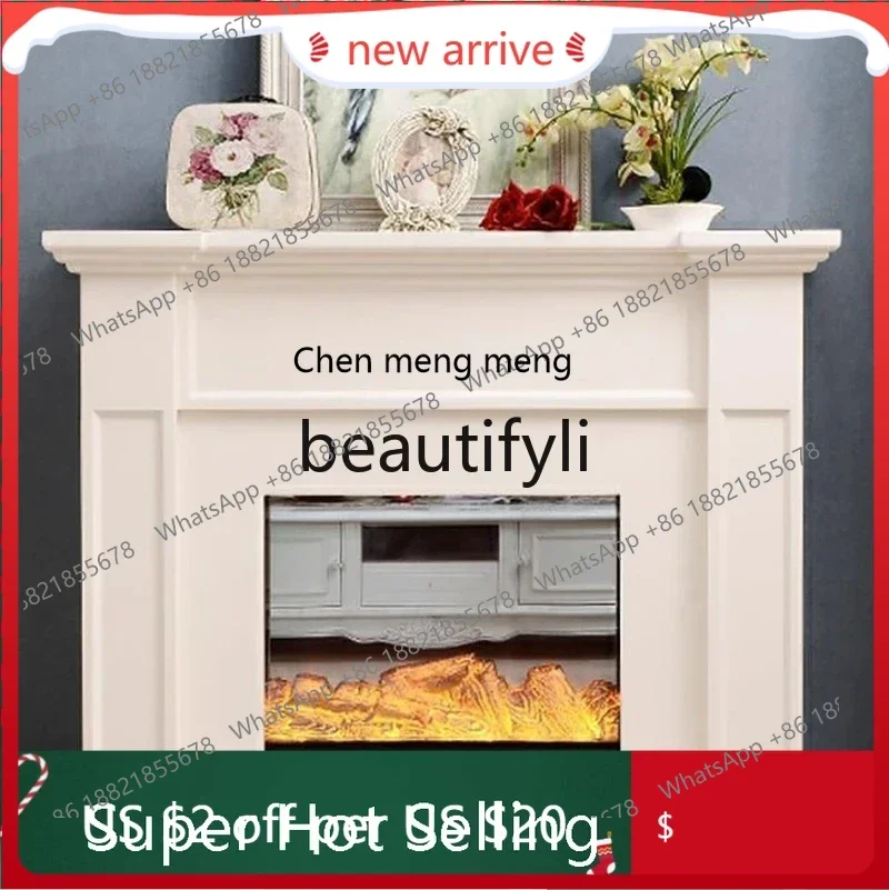 

X S132 53TV cabinet simple electric fireplace heating solid wood ivory white mantel
