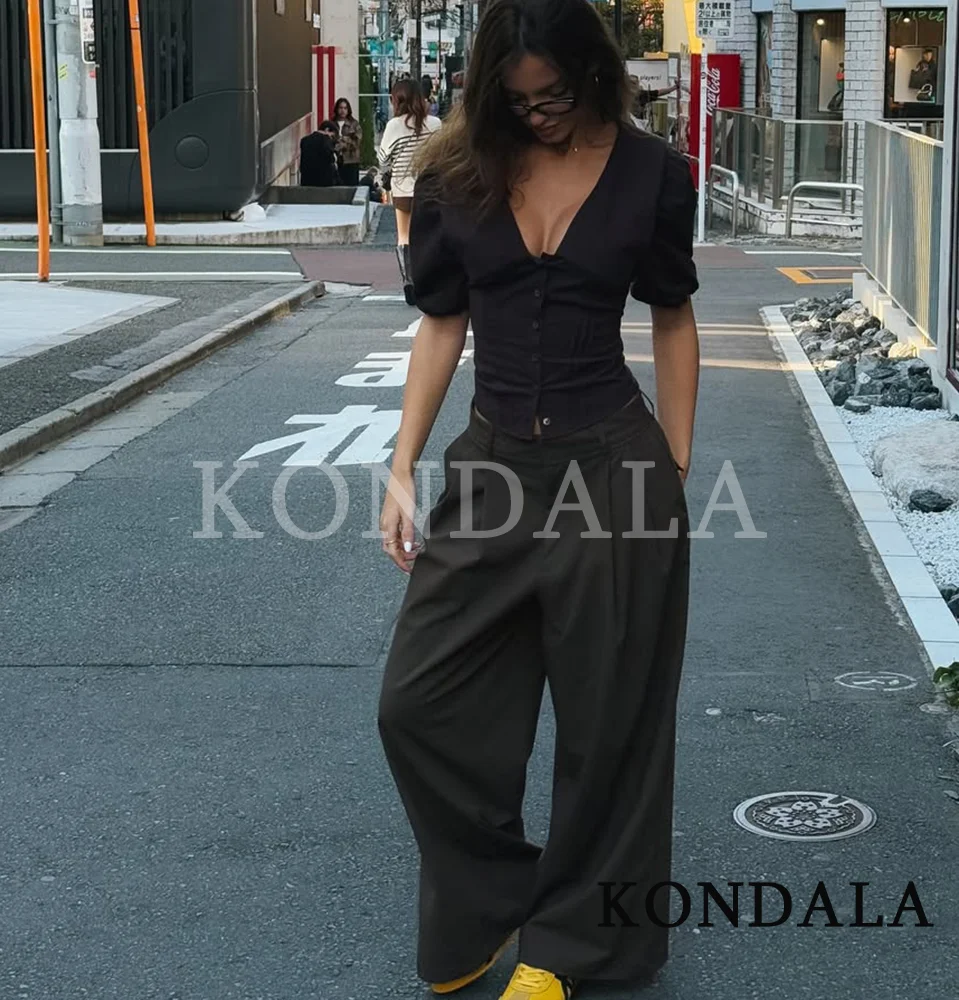 KONDALA Commute Chic Wide-Leg Pants Women Casual Daily Pleated Trousers 2026 Spring Fashion Office Lady High Street Trendy Pants