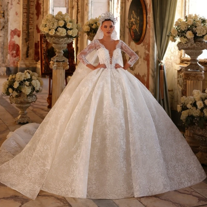 

Luxury White Dubai Arabic Mermaid Wedding Dresses Lace Applique Beads Tull A-Line Court Train Wedding Dress Bridal Gowns vestido