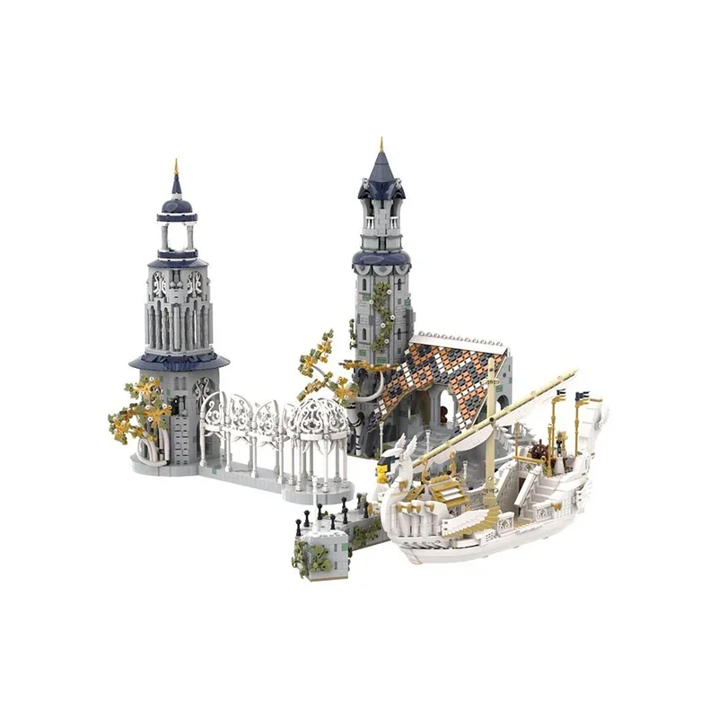 Magical Rings Moc Building Blocks Movie Scene Grey Havens Model Castle Bricks DIY Assembly Village Street View Toys Gifts