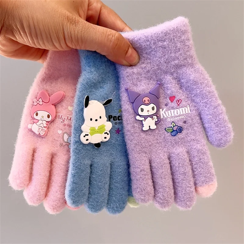 Gants en peluche Sanurgente Cartoon Kuromi My Melody pour adultes et enfants, gants Cold-Verde, écran tactile, cadeaux chauds, Kawaii, hiver