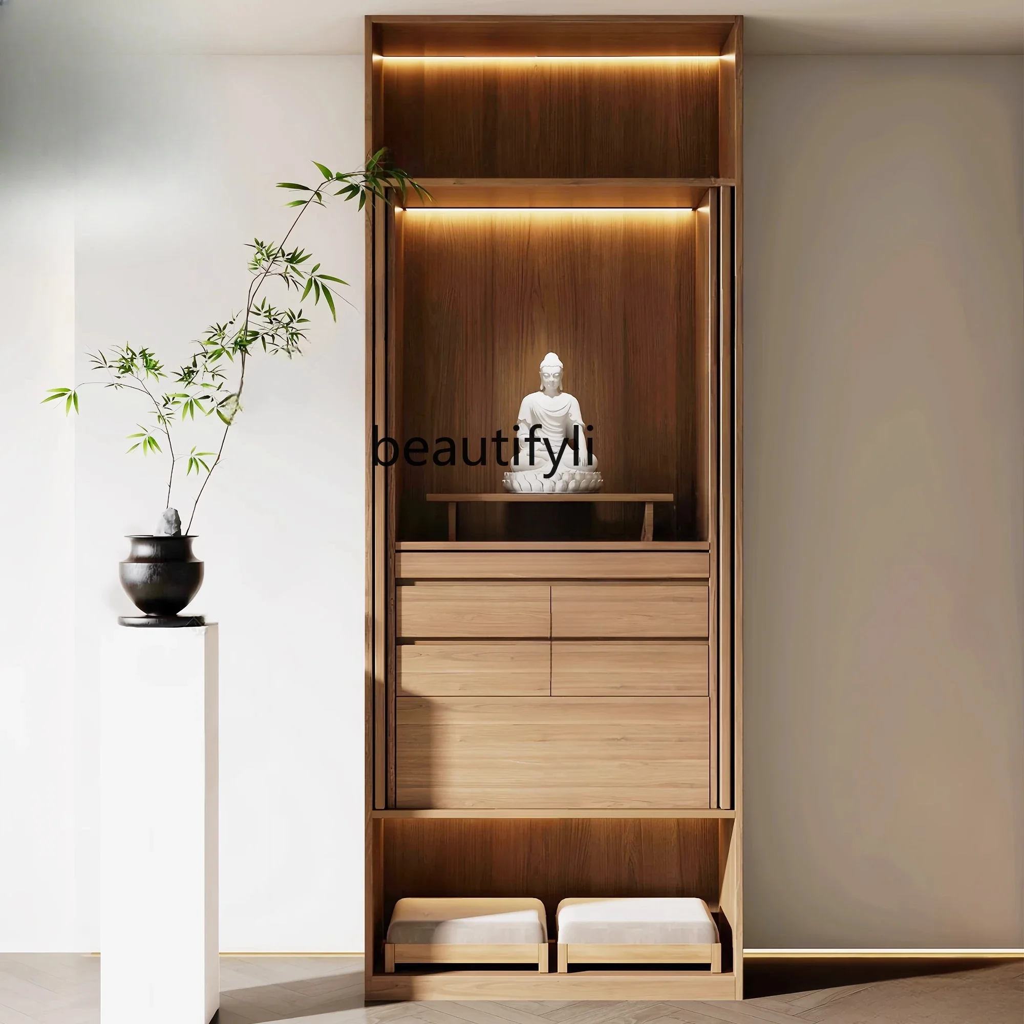 Table Shentai Modern Light Luxury Small New Chinese Style, Ash Wood Living Room Wabi Sansan Wind Solid Wood Locker