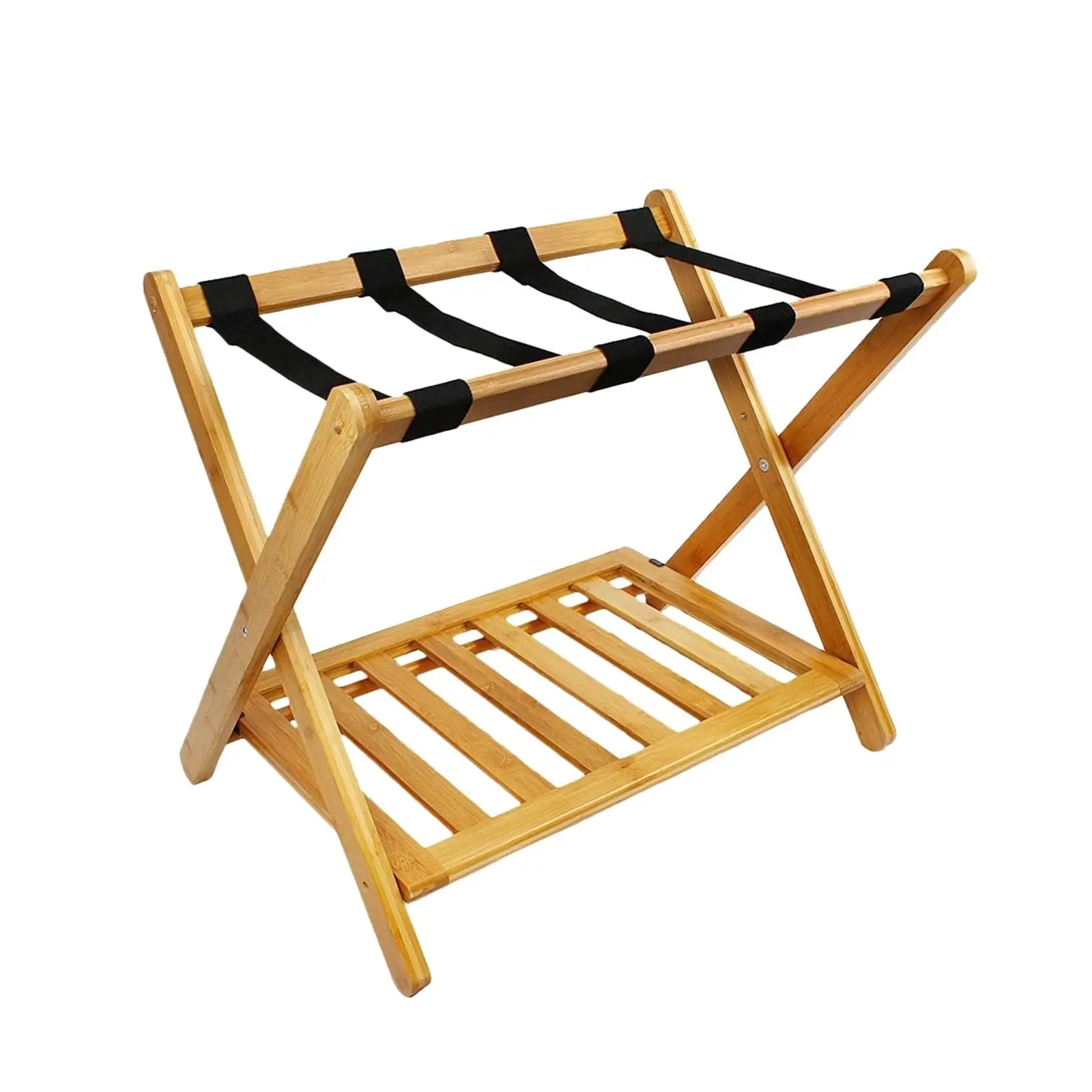 Suitcase Stand Bamboo Heavy Duty Organizer Folding Luggage Rack Luggage Holder with Storage Shelf for Bedroom Hotel Guest Room