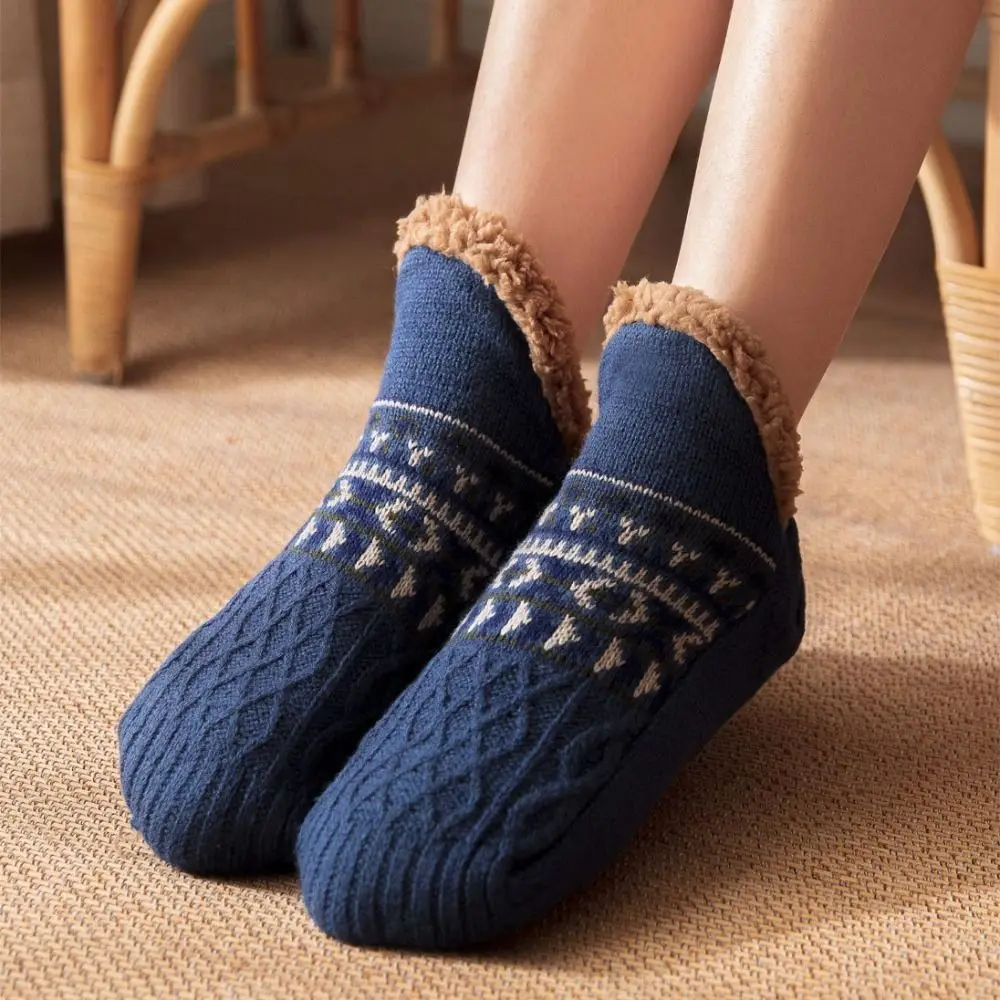

Simple Plush Winter Floor Shoes Stripe Indoor Socks Unisex Sleeping Socks Non-slip Ethnic style Coral Fleece Socks Winter