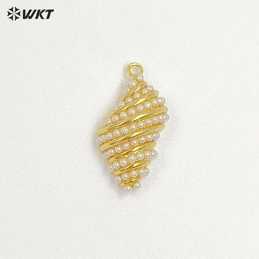 WT-MP312 Charming Metal Brass Gold And Silver Plated Conch Shape With Artificial Pearl Pendant For Lovely Jewelry Handmade