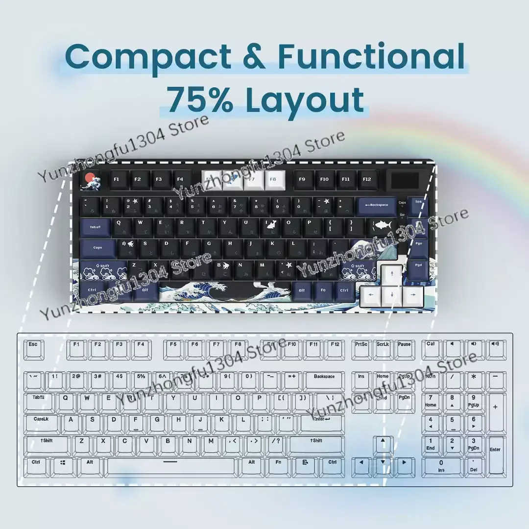 s-k80 75% keyboard with color organic LED display for mechanical games, hot swapable, gasket mounted RGB custom keyboard