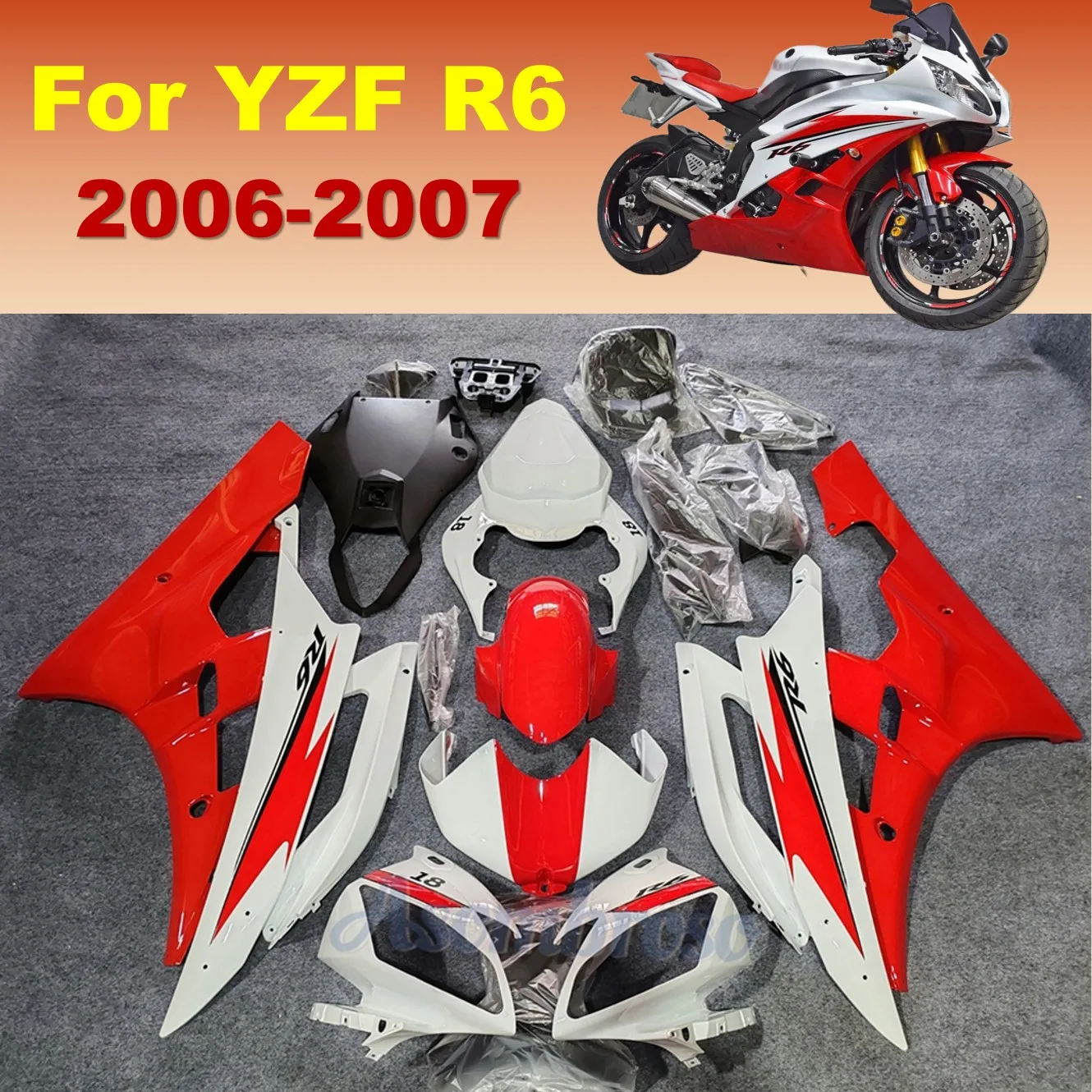 

ABS Injection Fairings Kit For Yamaha R6 2006-2007 YZF600 YZF-R6 Motorcycle Body Panels Full Set | Red White