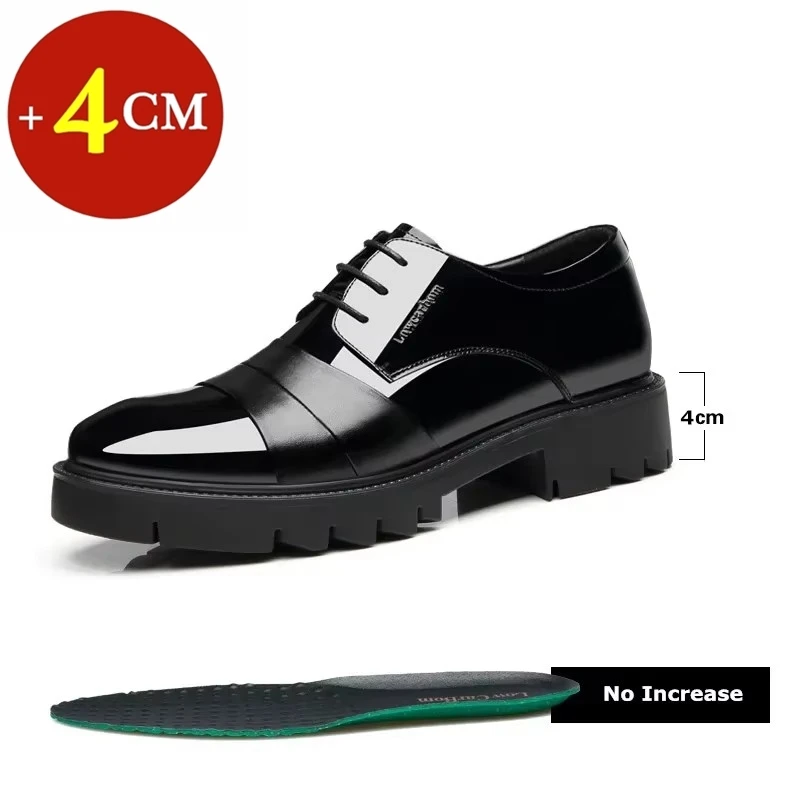 Patent Leather Splicing Men Elevator Shoes 4/7/9 CM Height Increase Lift Men Formal Oxford Shoes for Business Wedding Footewar