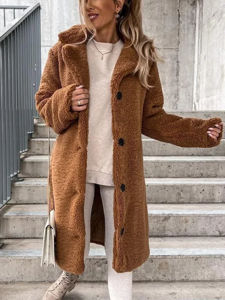 Jocoo Jolee Women Faux Fur Long Coat Warm Autumn Winter Teddy Female Casual Coat Oversized Soft Fluffy Fleece Jackets Overcoat