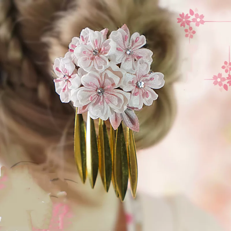 

Handmade Sweet Cute Tassels Hairpin Flower Japanese Kimono Headwear Ancient Style Hairpin Hanfu Accessories
