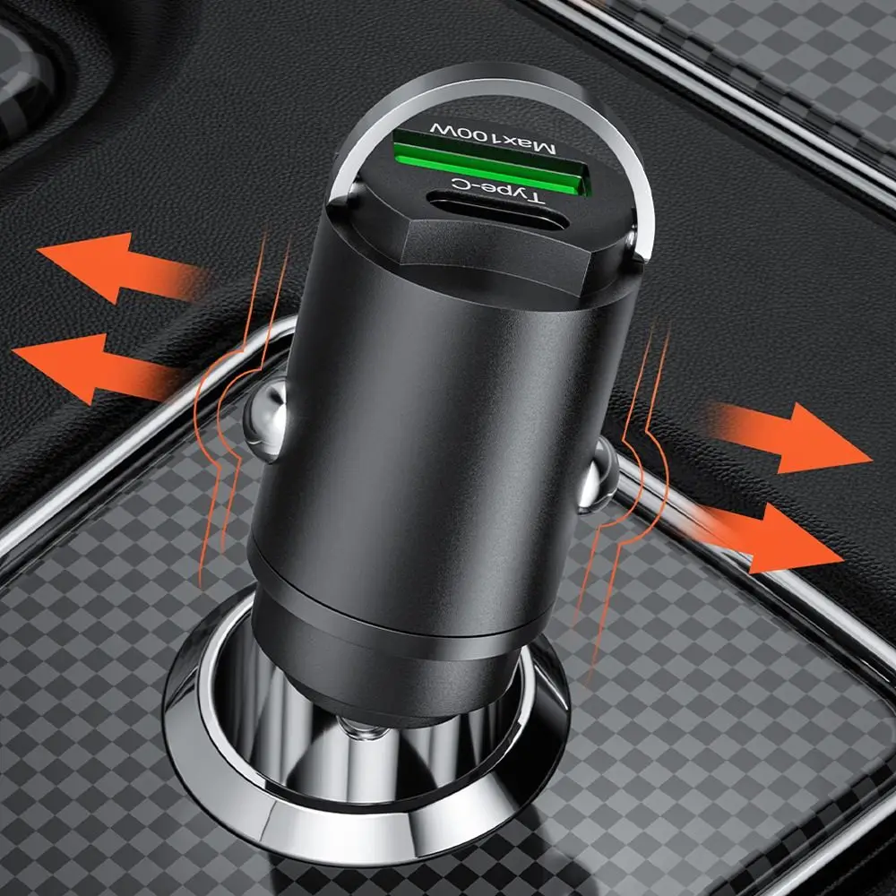 100W USB Car Charger QC3.0 Fast Charging Type C Adapter in Car Security Multi-protection Car Phone Charger
