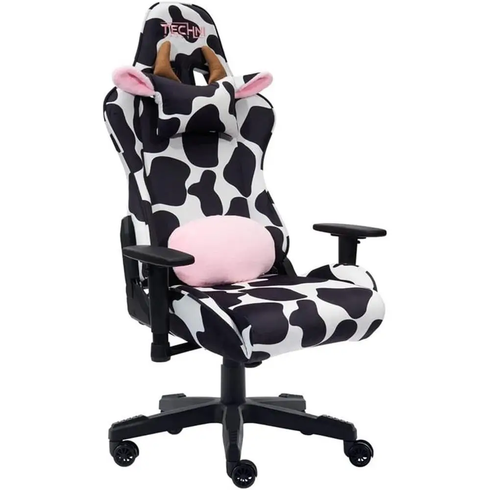 Cow Print Velvet Gaming Chair with Adjustable Arms, 150° Recline, Memory Foam Seat, Lumbar Support, Durable Base, 250 lbs Capaci