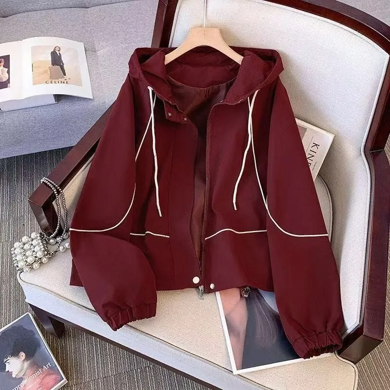 Hooded Tooling Trench Coat Women's Spring and Autumn New Short Baseball Jacket Top Jacket Women's Exquisite Simplicity Casual