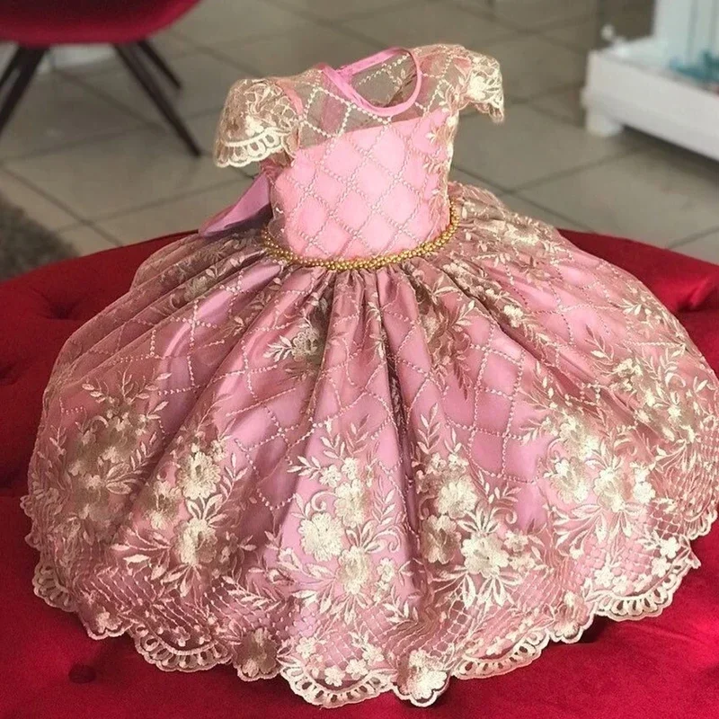 Abiti da festa di lusso con ricamo Vintage abiti da principessa eleganti floreali per ragazze abiti da cerimonia per bambini da spettacolo di