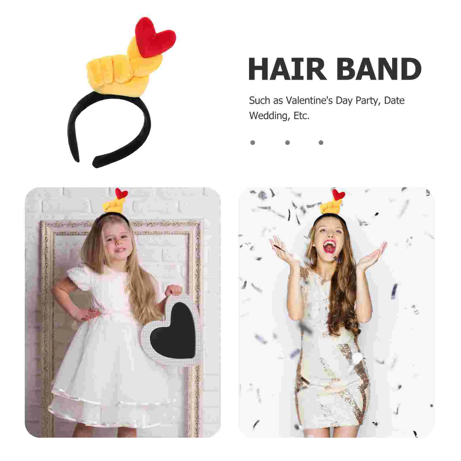 Heart Gesture Headband Valentines Day Heart-shaped Cupid Headpiece Novelty Plush Festive Miss Ladies Headbands